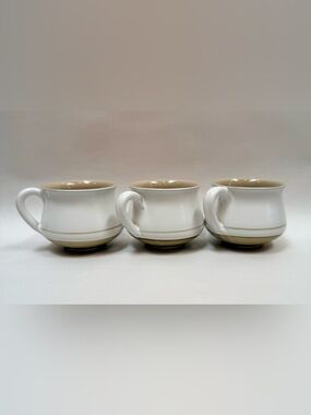 3 Vintage Bourne Denby Stoneware Cup Mug England Espresso Coffee Tea Beige White